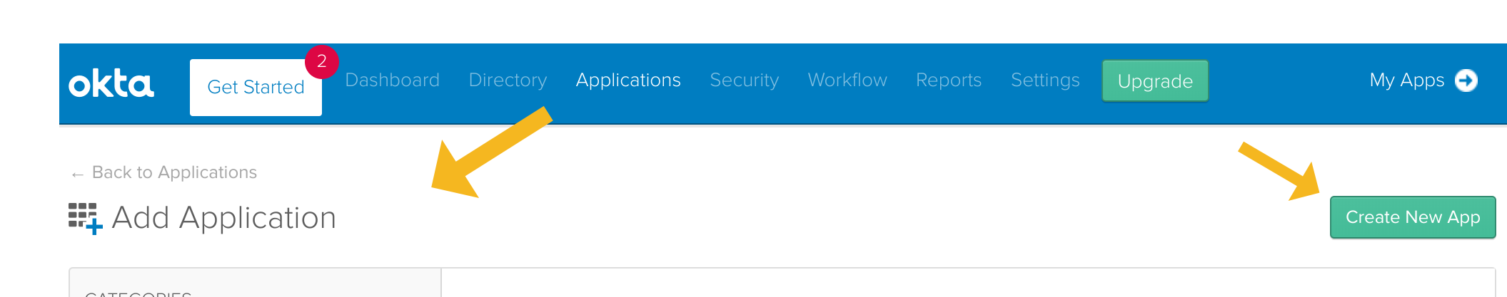 Create new application at Okta Create new application at Okta